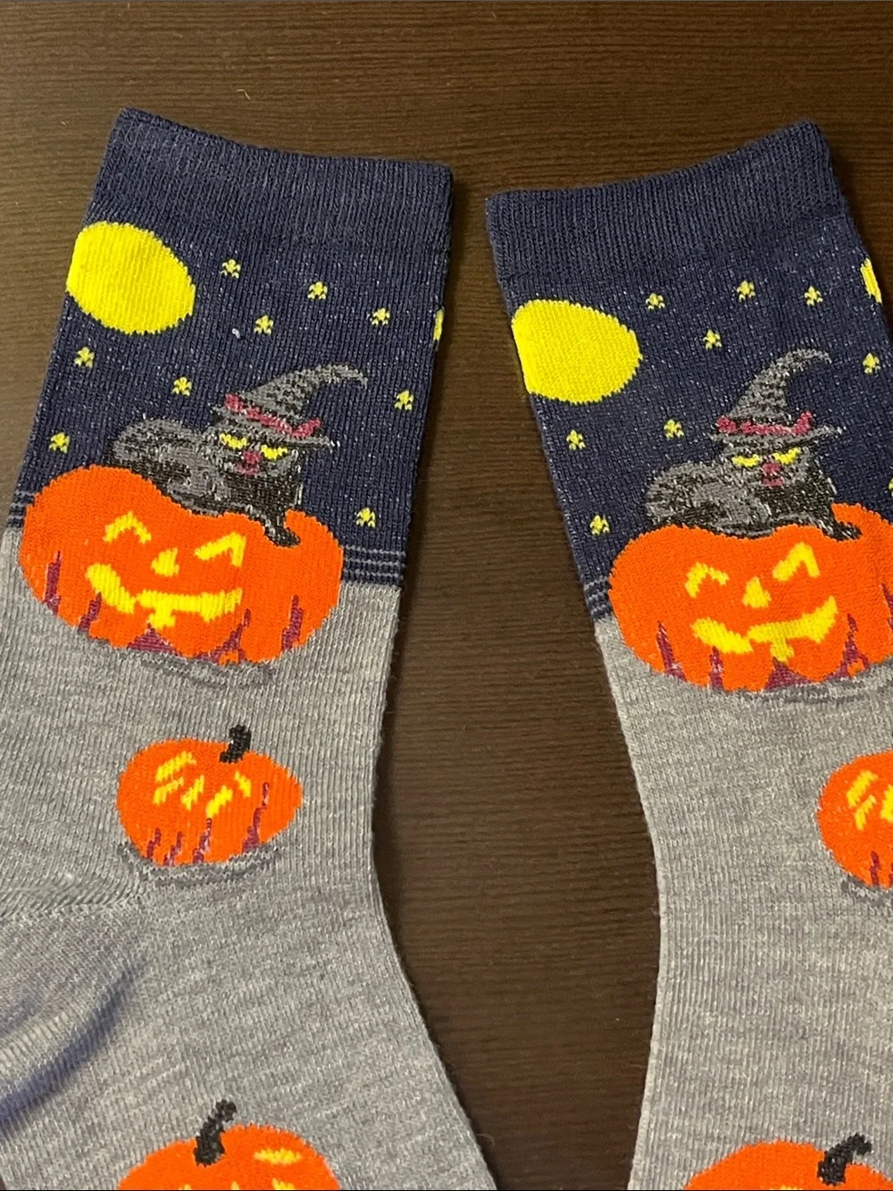 Halloween Pumpkin & Kitty Crew Socks - Gray & Navy